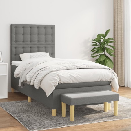 vidaXL Cama box spring con colchón tela gris oscuro 90x190 cm