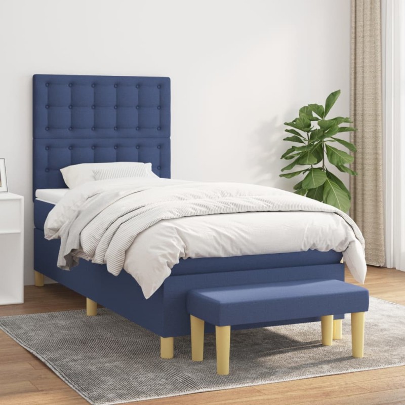 vidaXL Cama box spring con colchón tela azul 100x200 cm vidaXL Cama box spring con colchón tela azul 100x200 cm