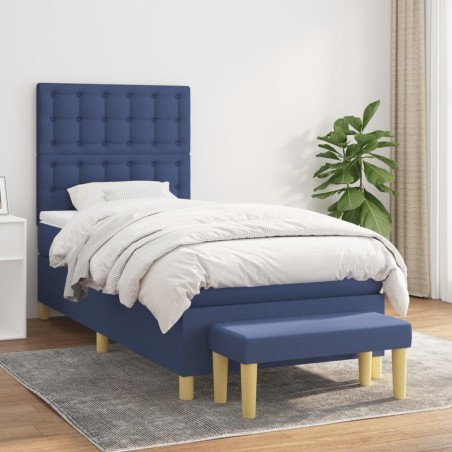 vidaXL Cama box spring con colchón tela azul 100x200 cm