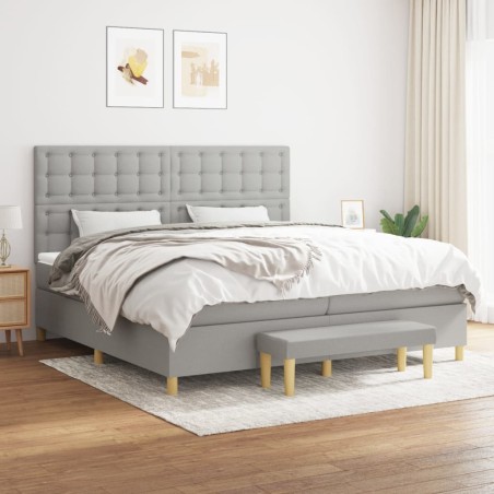 vidaXL Cama box spring con colchón tela gris claro 200x200 cm