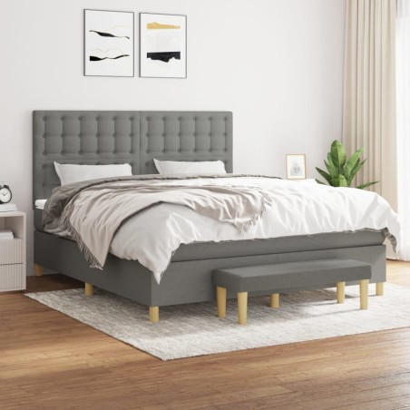 vidaXL Cama box spring con colchón tela gris oscuro 160x200 cm