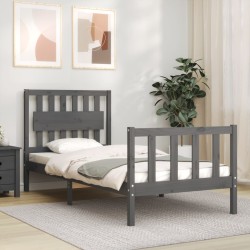 vidaXL Estructura de cama con cabecero madera maciza gris