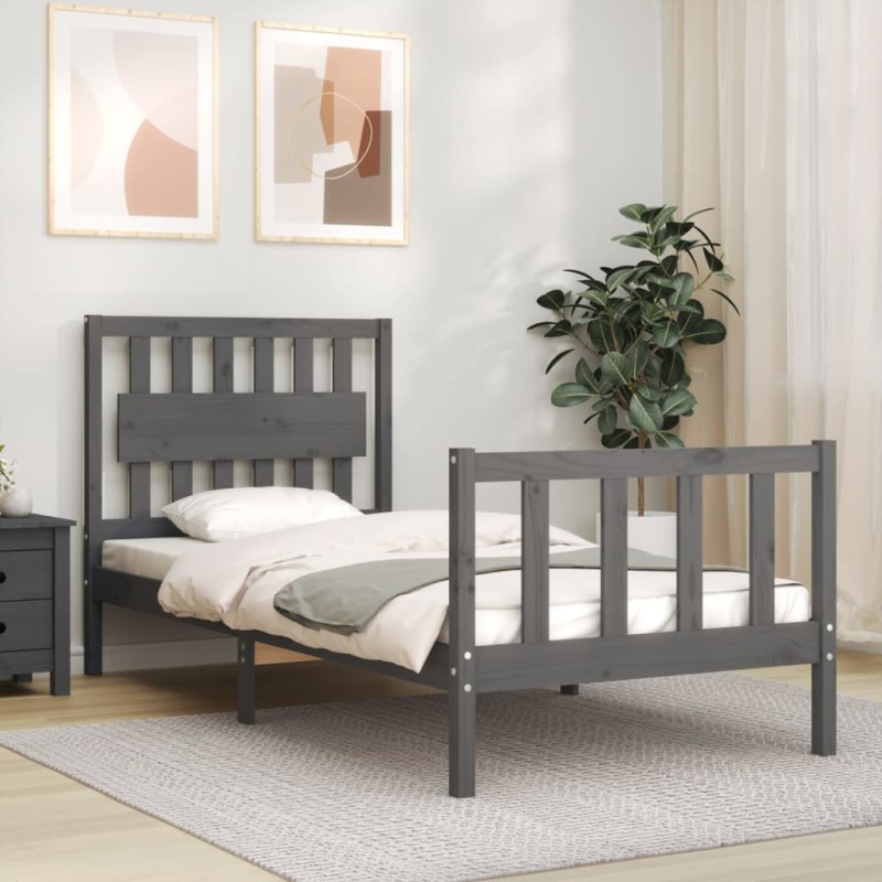 vidaXL Estructura de cama con cabecero madera maciza gris vidaXL Estructura de cama con cabecero madera maciza gris
