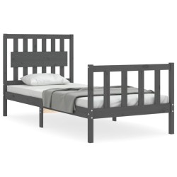 vidaXL Estructura de cama con cabecero madera maciza gris