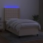 vidaXL Cama box spring colchón y luces LED tela crema 90x200 cm vidaXL Cama box spring colchón y luces LED tela crema 90x200 cm