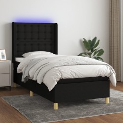 vidaXL Cama box spring colchón y luces LED tela negro 90x190 cm