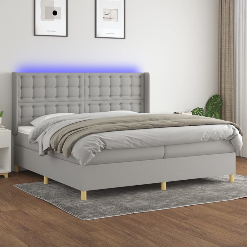 vidaXL Cama box spring con colchón tela y LED gris claro 200x200 cm vidaXL Cama box spring con colchón tela y LED gris claro 200x200 cm