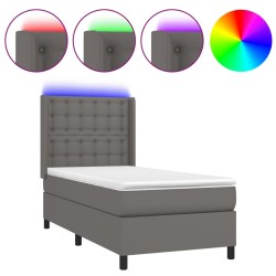 vidaXL Cama box spring y colchón LED cuero sintético gris 80x200 cm