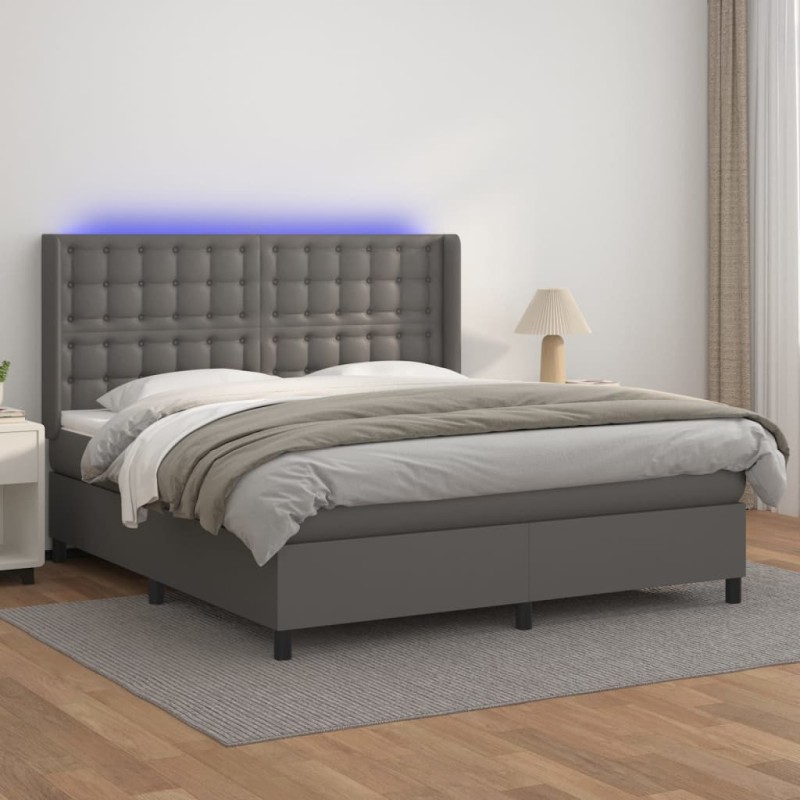 vidaXL Cama box spring colchón y LED cuero sintético gris 180x200 cm vidaXL Cama box spring colchón y LED cuero sintético gris 180x200 cm