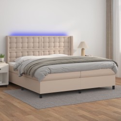 vidaXL Cama box spring colchón LED cuero sintético capuchino 200x200cm