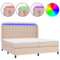 vidaXL Cama box spring colchón LED cuero sintético capuchino 200x200cm vidaXL Cama box spring colchón LED cuero sintético capuchino 200x200cm
