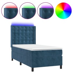 vidaXL Cama box spring colchón y LED terciopelo azul oscuro 90x200 cm