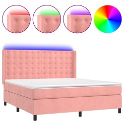 vidaXL Cama box spring colchón y LED terciopelo rosa 180x200 cm