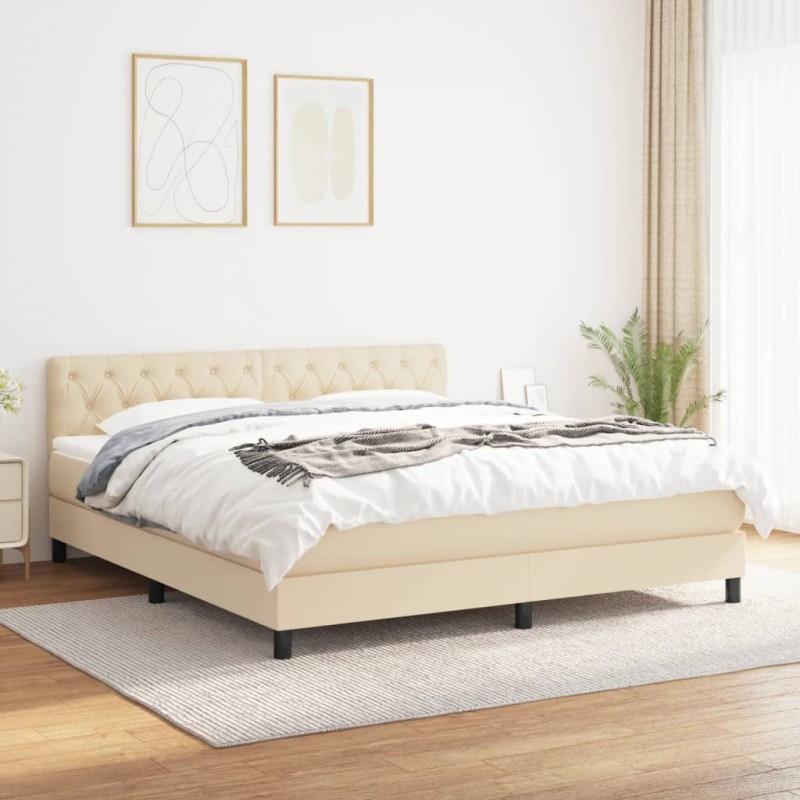 vidaXL Cama box spring con colchón tela color crema 160x200 cm vidaXL Cama box spring con colchón tela color crema 160x200 cm