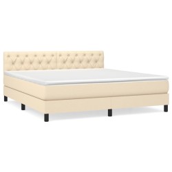 vidaXL Cama box spring con colchón tela color crema 160x200 cm