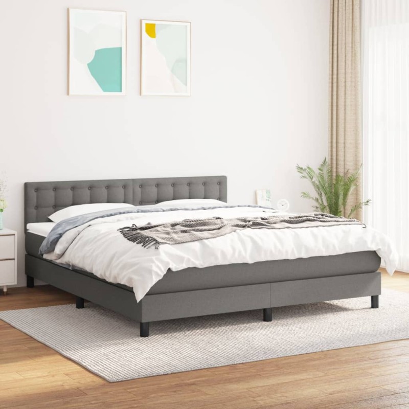 vidaXL Cama box spring con colchón tela gris oscuro 160x200 cm vidaXL Cama box spring con colchón tela gris oscuro 160x200 cm