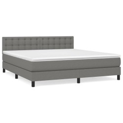 vidaXL Cama box spring con colchón tela gris oscuro 160x200 cm