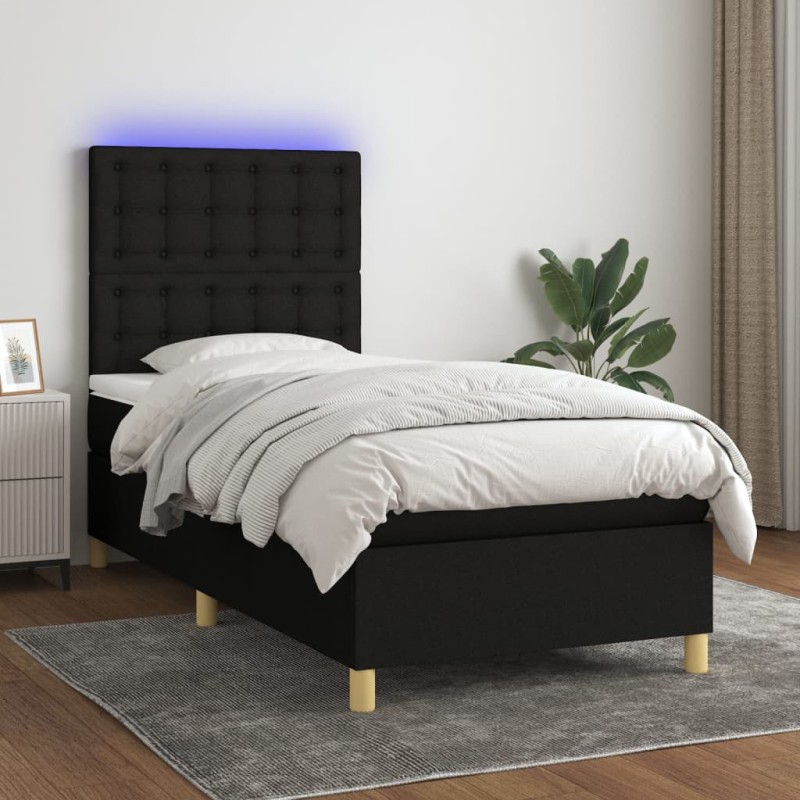 vidaXL Cama box spring colchón y luces LED tela negro 80x200 cm vidaXL Cama box spring colchón y luces LED tela negro 80x200 cm