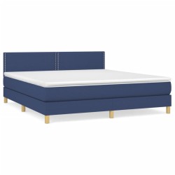 vidaXL Cama box spring con colchón tela azul 160x200 cm
