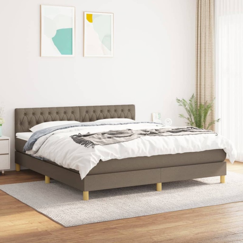 vidaXL Cama box spring con colchón tela gris taupe 180x200 cm