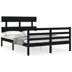 vidaXL Estructura cama de matrimonio con cabecero madera maciza negro