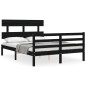 vidaXL Estructura cama de matrimonio con cabecero madera maciza negro