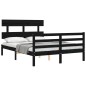 vidaXL Estructura cama de matrimonio con cabecero madera maciza negro