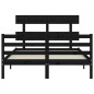 vidaXL Estructura cama de matrimonio con cabecero madera maciza negro