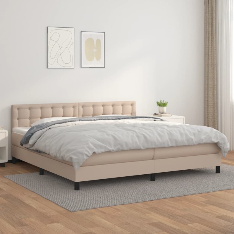 vidaXL Cama box spring con colchón cuero sintético capuchino 200x200cm vidaXL Cama box spring con colchón cuero sintético capuchino 200x200cm