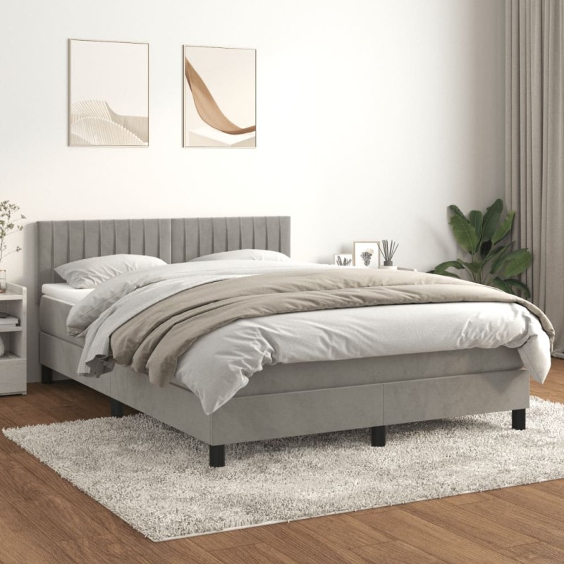 vidaXL Cama box spring con colchón terciopelo gris claro 140x190 cm vidaXL Cama box spring con colchón terciopelo gris claro 140x190 cm