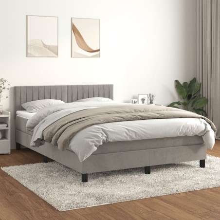 vidaXL Cama box spring con colchón terciopelo gris claro 140x190 cm