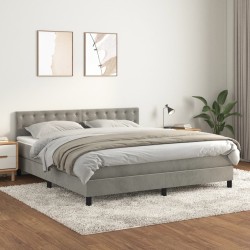 vidaXL Cama box spring con colchón terciopelo gris claro 180x200 cm