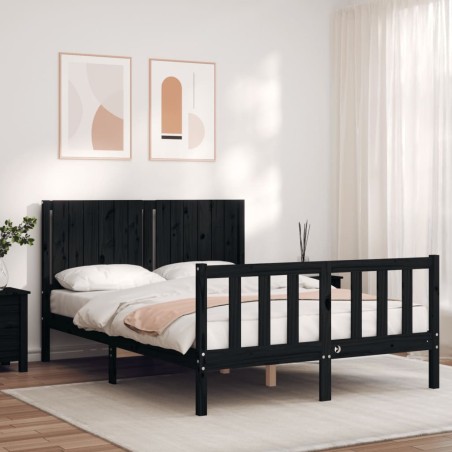 vidaXL Estructura de cama con cabecero madera maciza negro 140x200 cm