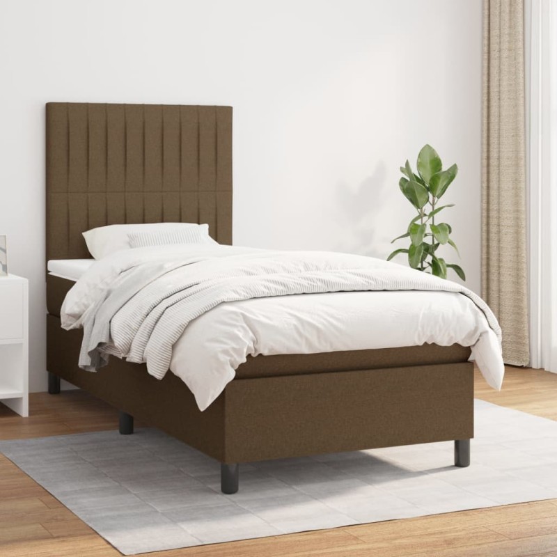 vidaXL Cama box spring con colchón tela marrón oscuro 90x200 cm vidaXL Cama box spring con colchón tela marrón oscuro 90x200 cm