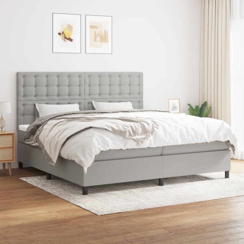 vidaXL Cama box spring con colchón tela gris claro 200x200 cm vidaXL Cama box spring con colchón tela gris claro 200x200 cm