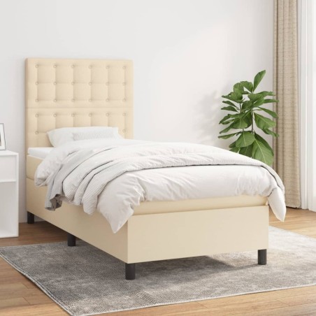 vidaXL Cama box spring con colchón tela color crema 90x200 cm