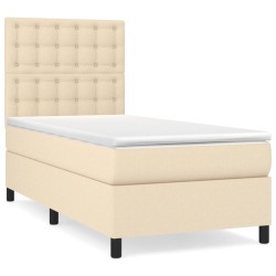 vidaXL Cama box spring con colchón tela color crema 90x200 cm
