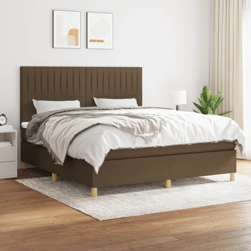 vidaXL Cama box spring con colchón tela marrón oscuro 180x200 cm vidaXL Cama box spring con colchón tela marrón oscuro 180x200 cm