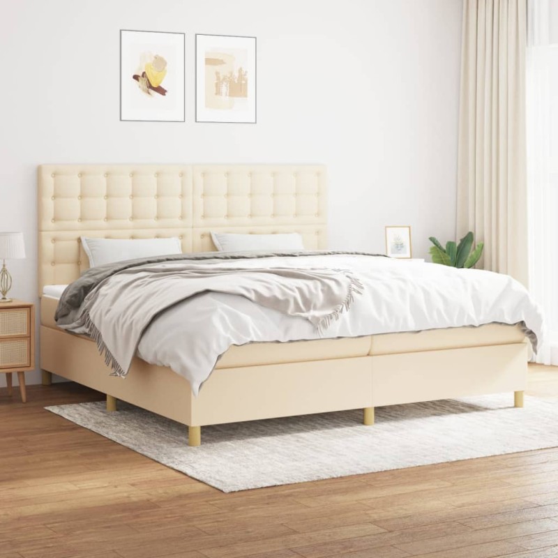 vidaXL Cama box spring con colchón tela color crema 200x200 cm vidaXL Cama box spring con colchón tela color crema 200x200 cm