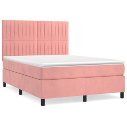 vidaXL Cama box spring con colchón terciopelo rosa 140x190 cm