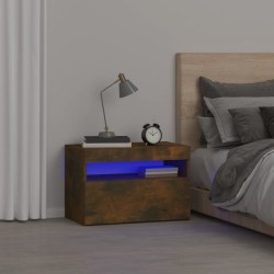 vidaXL Mesita de noche con luces LED color roble ahumado 60x35x40 cm