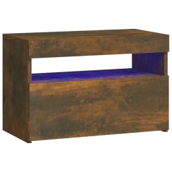 vidaXL Mesita de noche con luces LED color roble ahumado 60x35x40 cm
