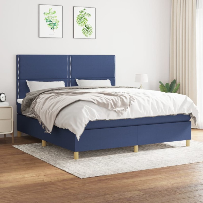 vidaXL Cama box spring con colchón tela azul 160x200 cm vidaXL Cama box spring con colchón tela azul 160x200 cm