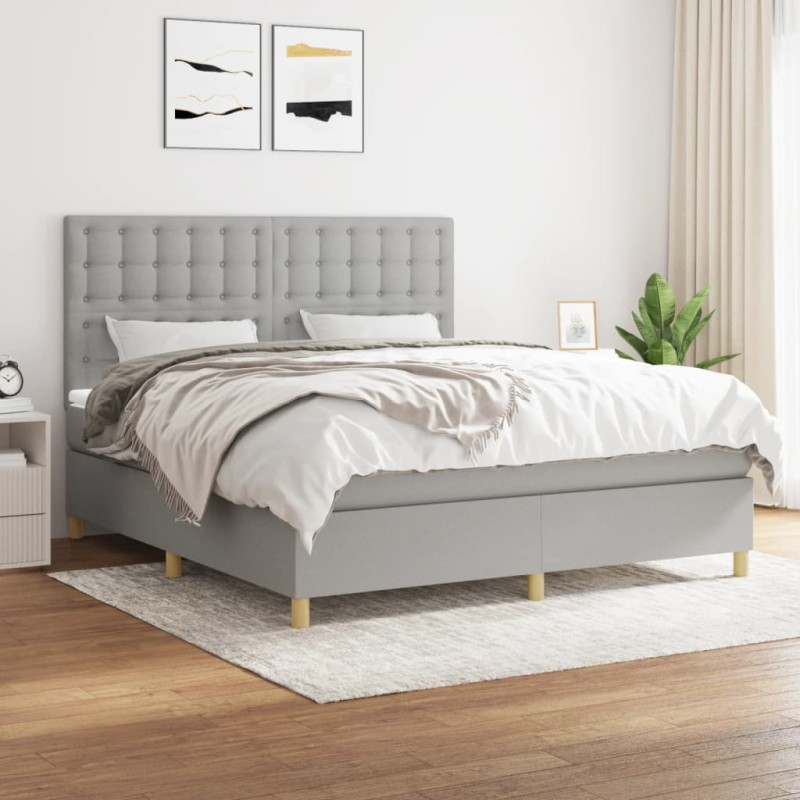 vidaXL Cama box spring con colchón tela gris claro 180x200 cm vidaXL Cama box spring con colchón tela gris claro 180x200 cm