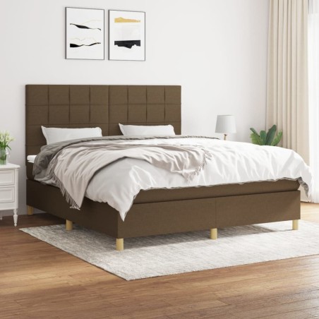 vidaXL Cama box spring con colchón tela marrón oscuro 160x200 cm