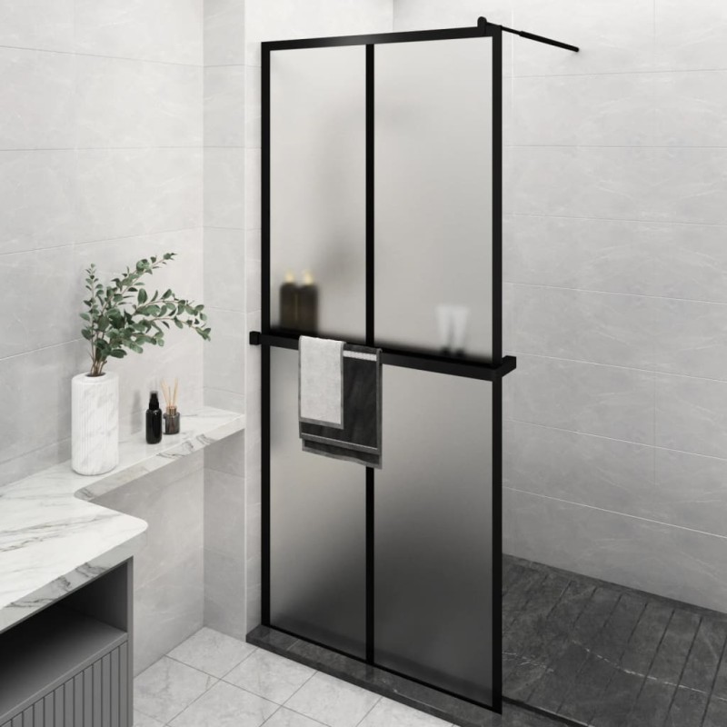 vidaXL Mampara ducha con estante vidrio ESG y aluminio negro 90x195 cm vidaXL Mampara ducha con estante vidrio ESG y aluminio negro 90x195 cm