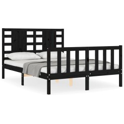 vidaXL Estructura de cama con cabecero madera maciza negro 140x200 cm