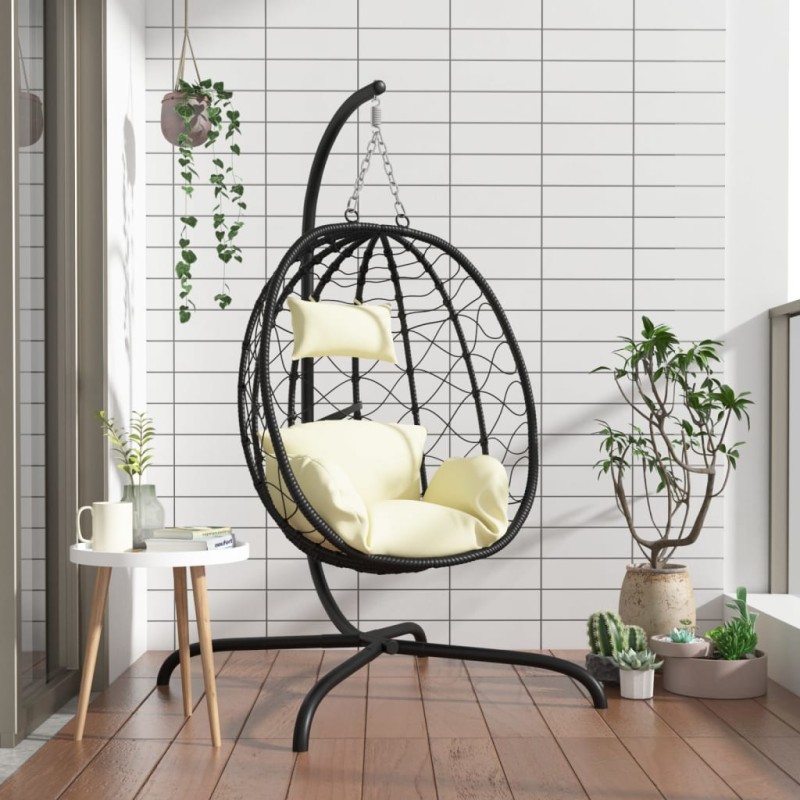 vidaXL Silla colgante huevo acero ratán sintético cojín blanco crema vidaXL Silla colgante huevo acero ratán sintético cojín blanco crema