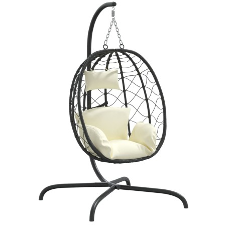 vidaXL Silla colgante huevo acero ratán sintético cojín blanco crema