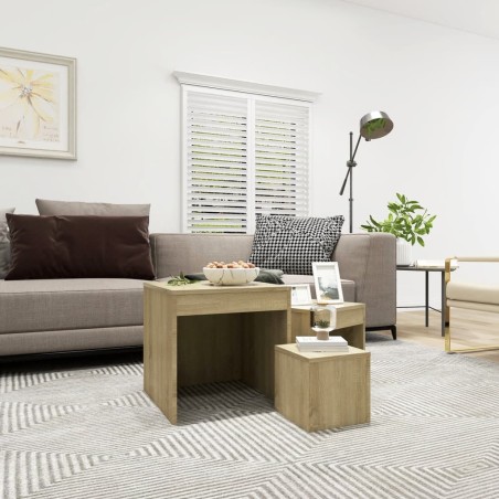 vidaXL Mesas apilables 3 piezas madera contrachapada roble Sonoma